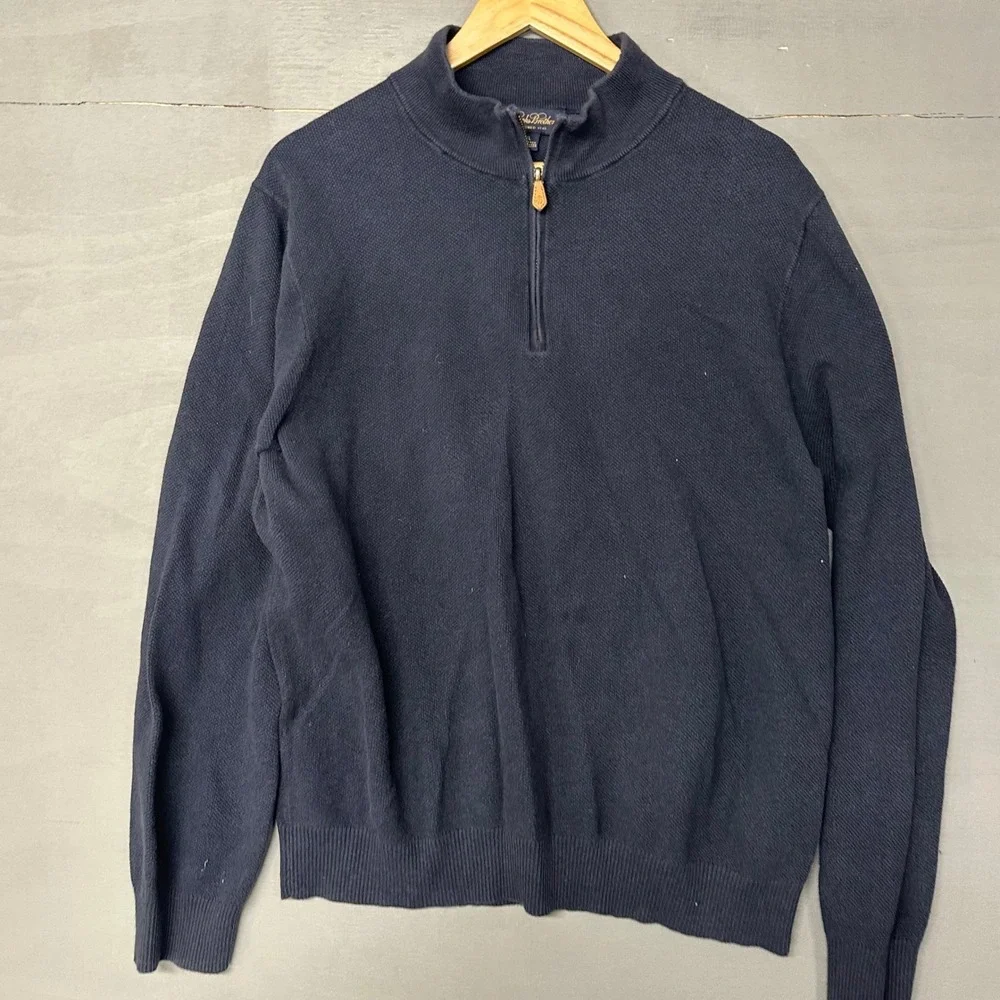 Brooks Brothers Navy‎ Blue Cotton Cashmere 1/4 Zip Pullover Sweater Mens XXL